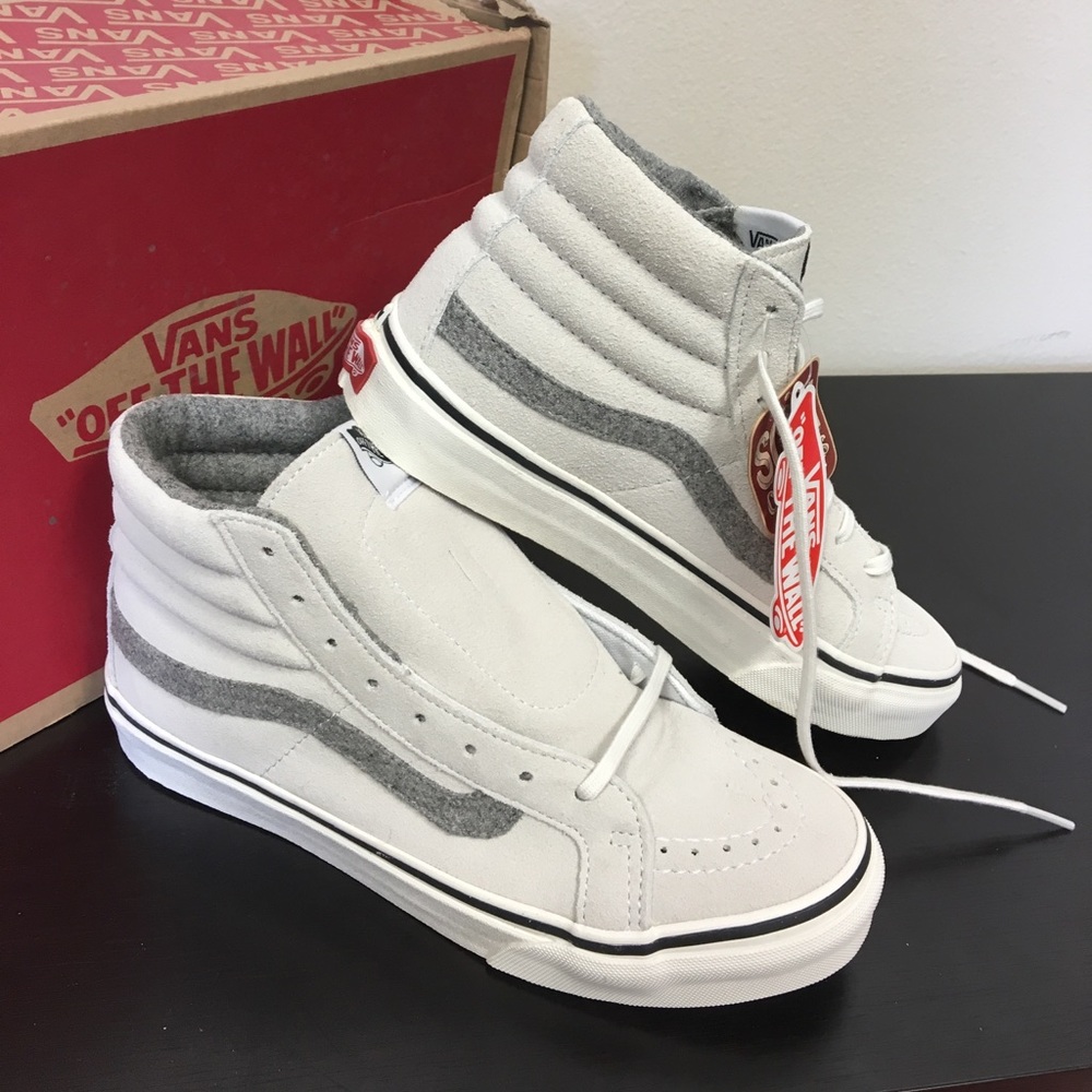 Vans White Suede Sk8 Hi Slim Shoes - Picture 2 of 3