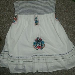 White strapless dress with floral sewed in designs