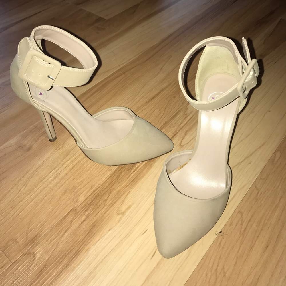 Nude heels with ankle strap