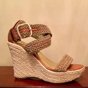 Like-new olive colored wedge sandals, size 8