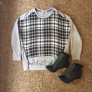 Nordstrom Plaid & gray zip sweater
