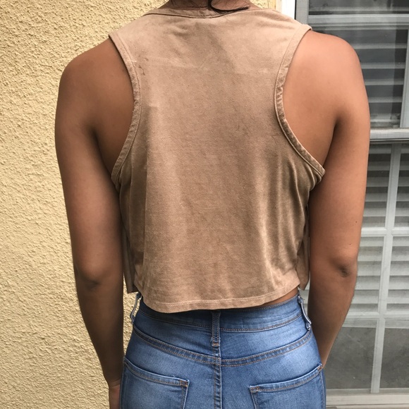 Tan Ruffle Crop Top - Picture 2 of 2