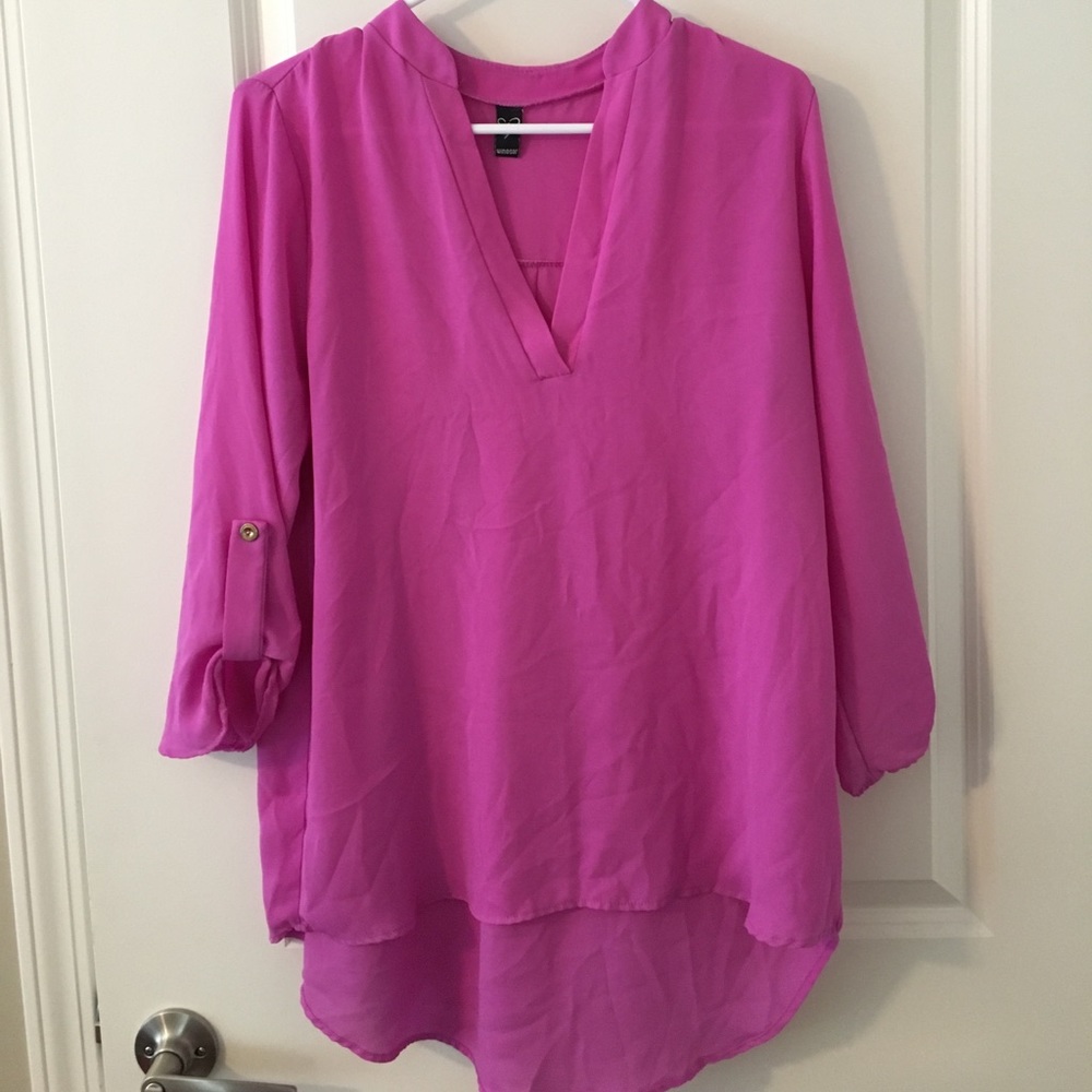 Deep V-neck silky shirt