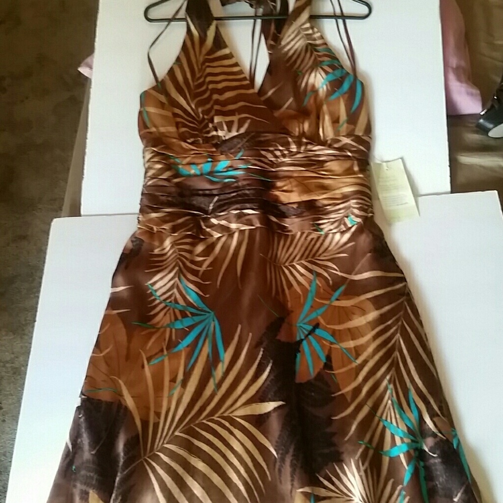 Brown & teal Halter Dress