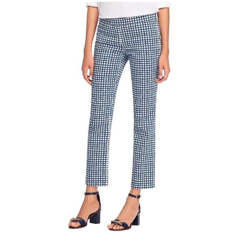 Tory Burch Blue White Plaid Crop Pants