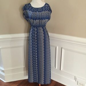 Gray & blue cap sleeved maxi dress size XS