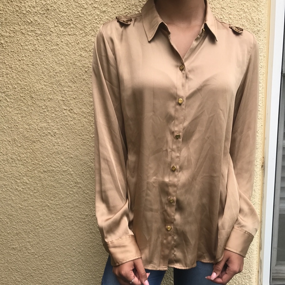 Brown Polyester Button Down