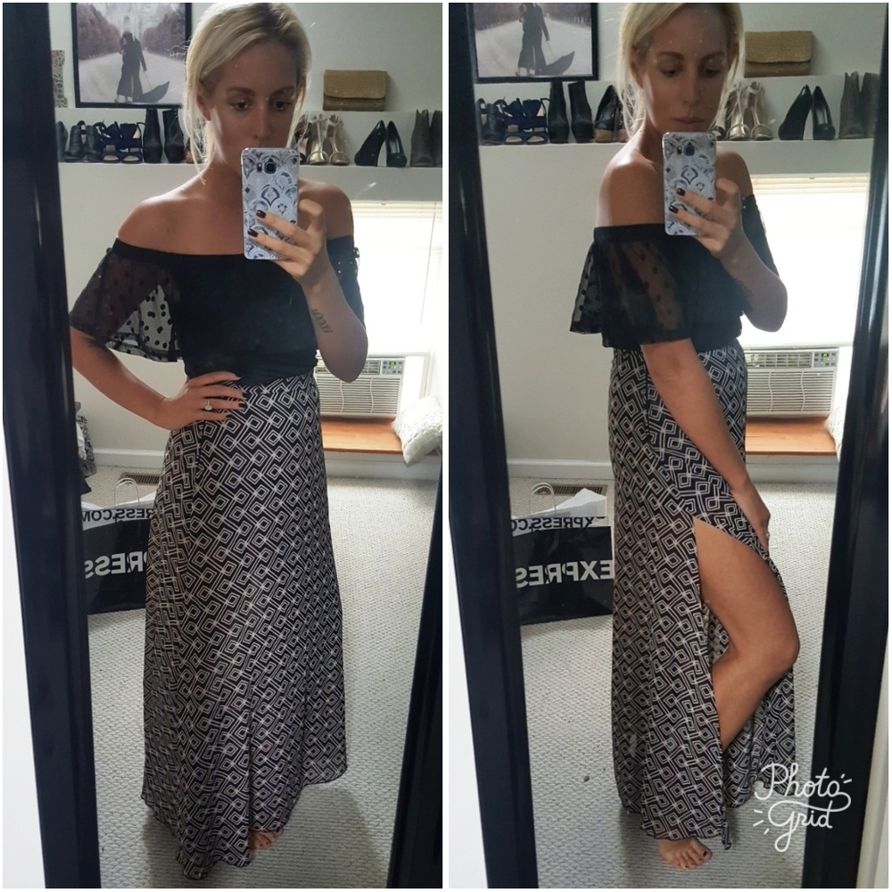 High Waisted Geometric Maxi Skirt