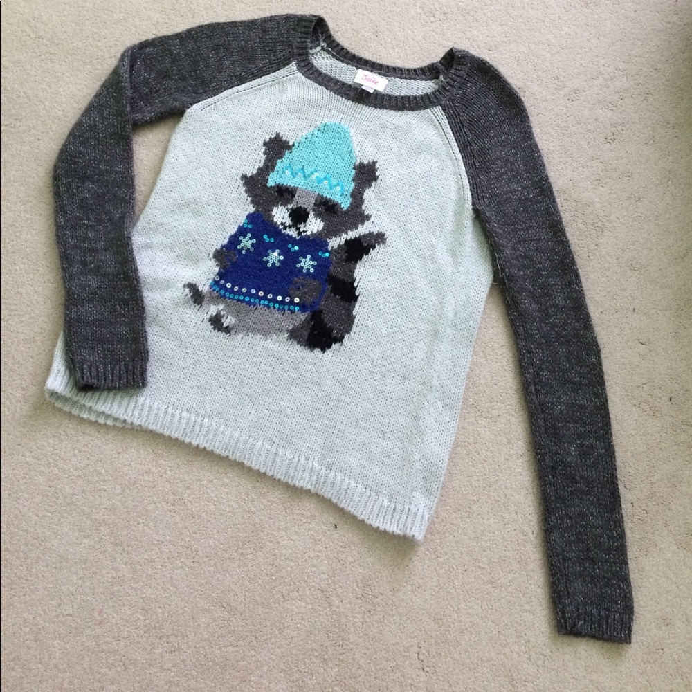 Justice Girls Cute Knit Raccoon Sweater