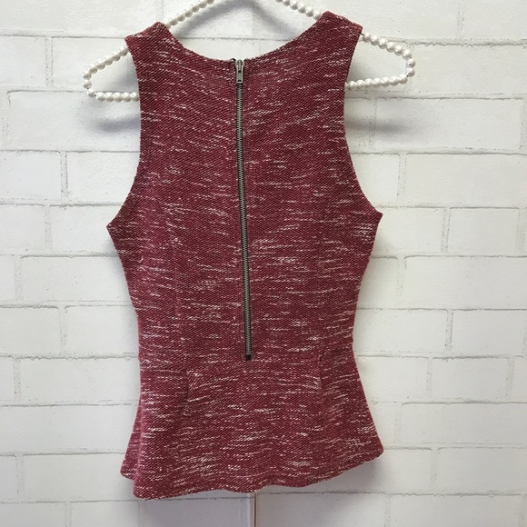 TOPSHOP / Maroon boucle peplum top - Picture 2 of 8