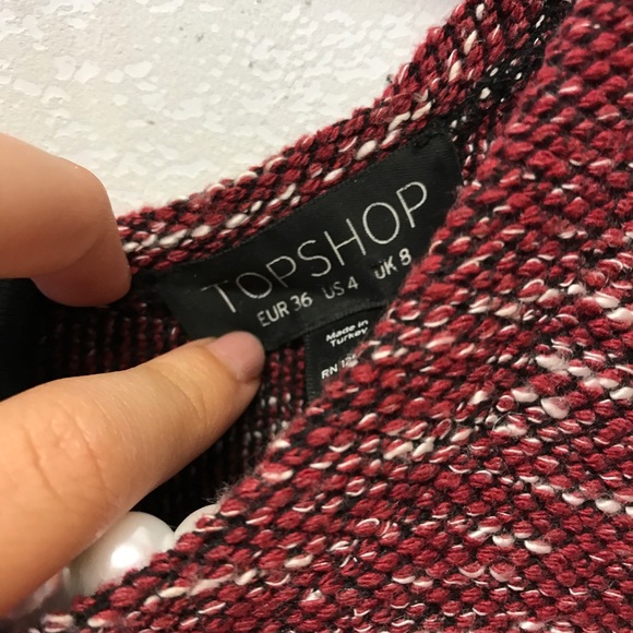 TOPSHOP / Maroon boucle peplum top - Picture 3 of 8