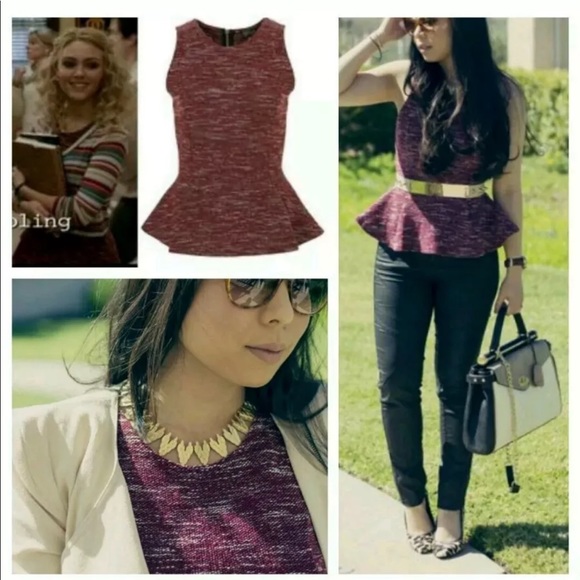 TOPSHOP / Maroon boucle peplum top - Picture 8 of 8