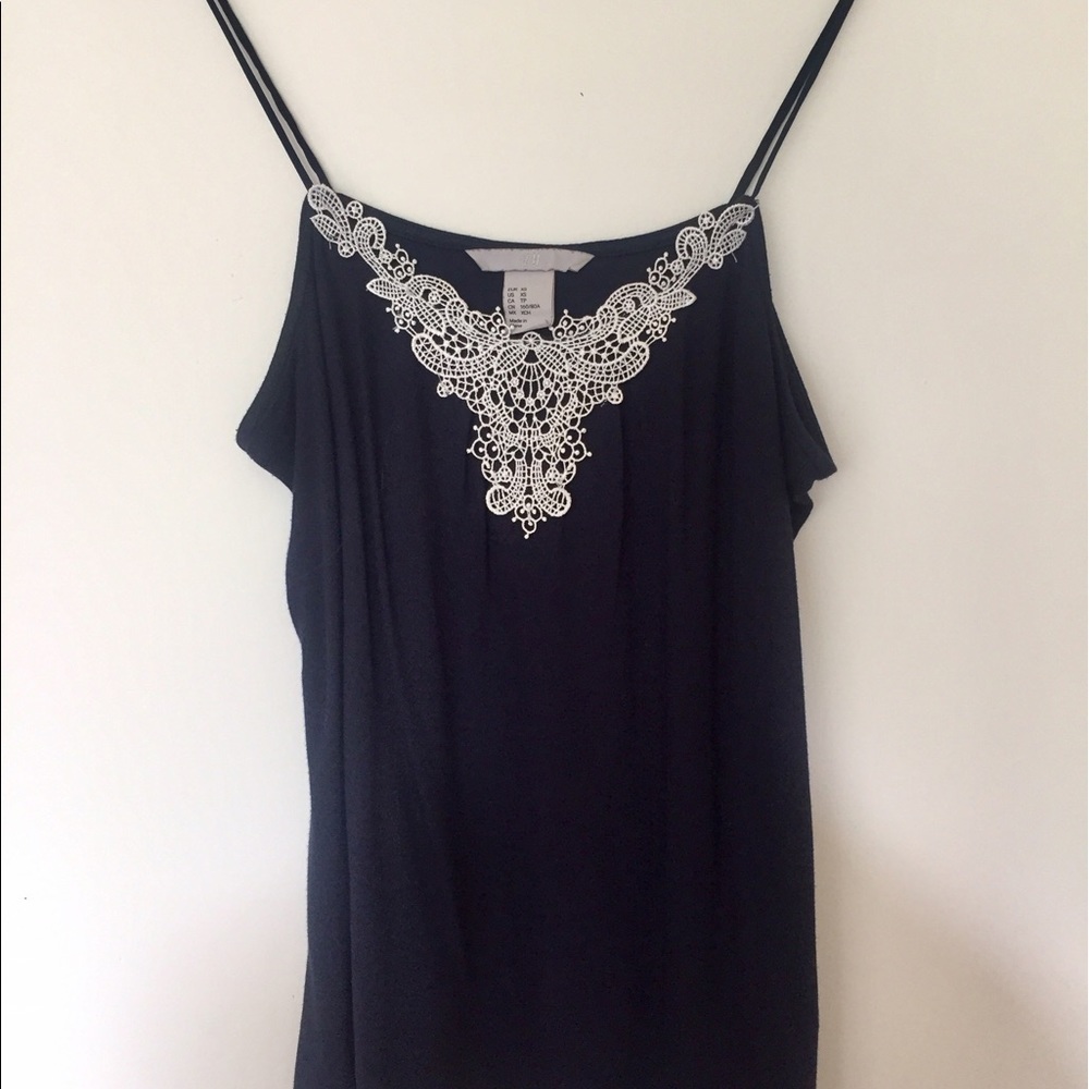 Navy blue tank top with lace detail