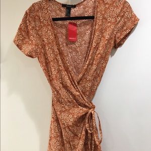 Orange Printed Wrap Dress