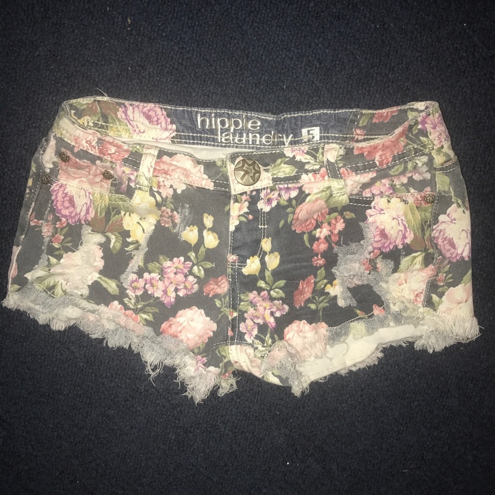 Tilly's flowered jean shorts