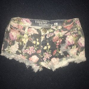 Tilly's flowered jean shorts