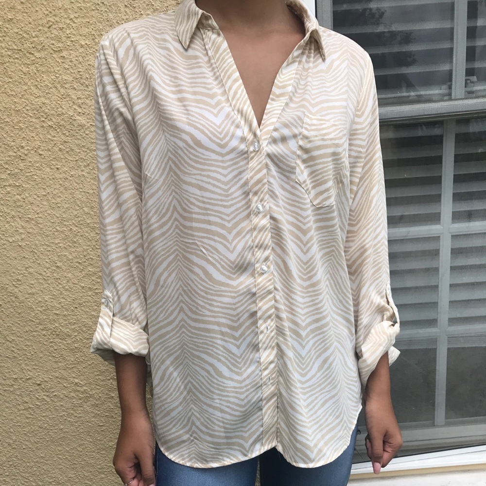 Cream/white Zebra Button Down