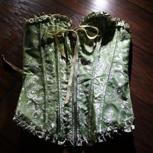Victorian Steampunk Yellow Mint Ziper/Lace Corset
