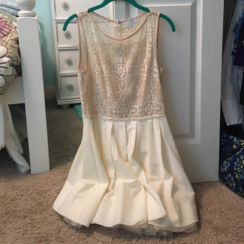 Cream & Beige Lace Tulle Dress