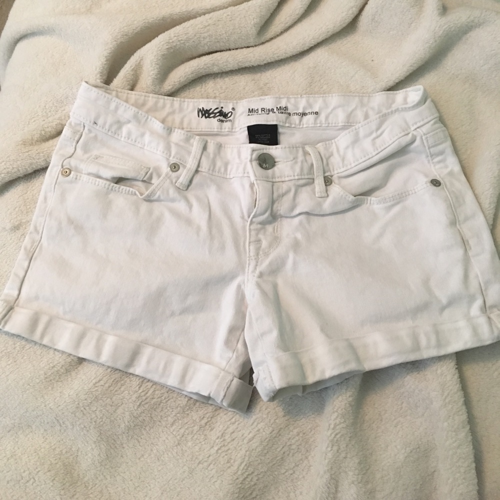 White mid rise jean shorts