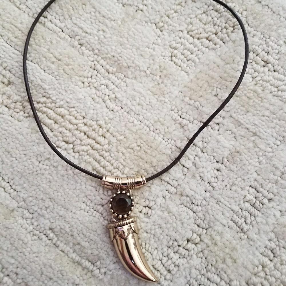 Barse ~ Smoky Quartz, Brass & Leather Necklace