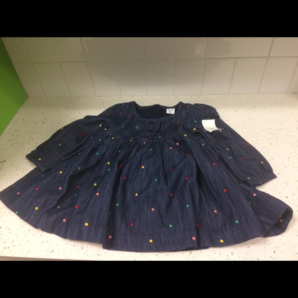 Baby girl gap jean dress with polka dots