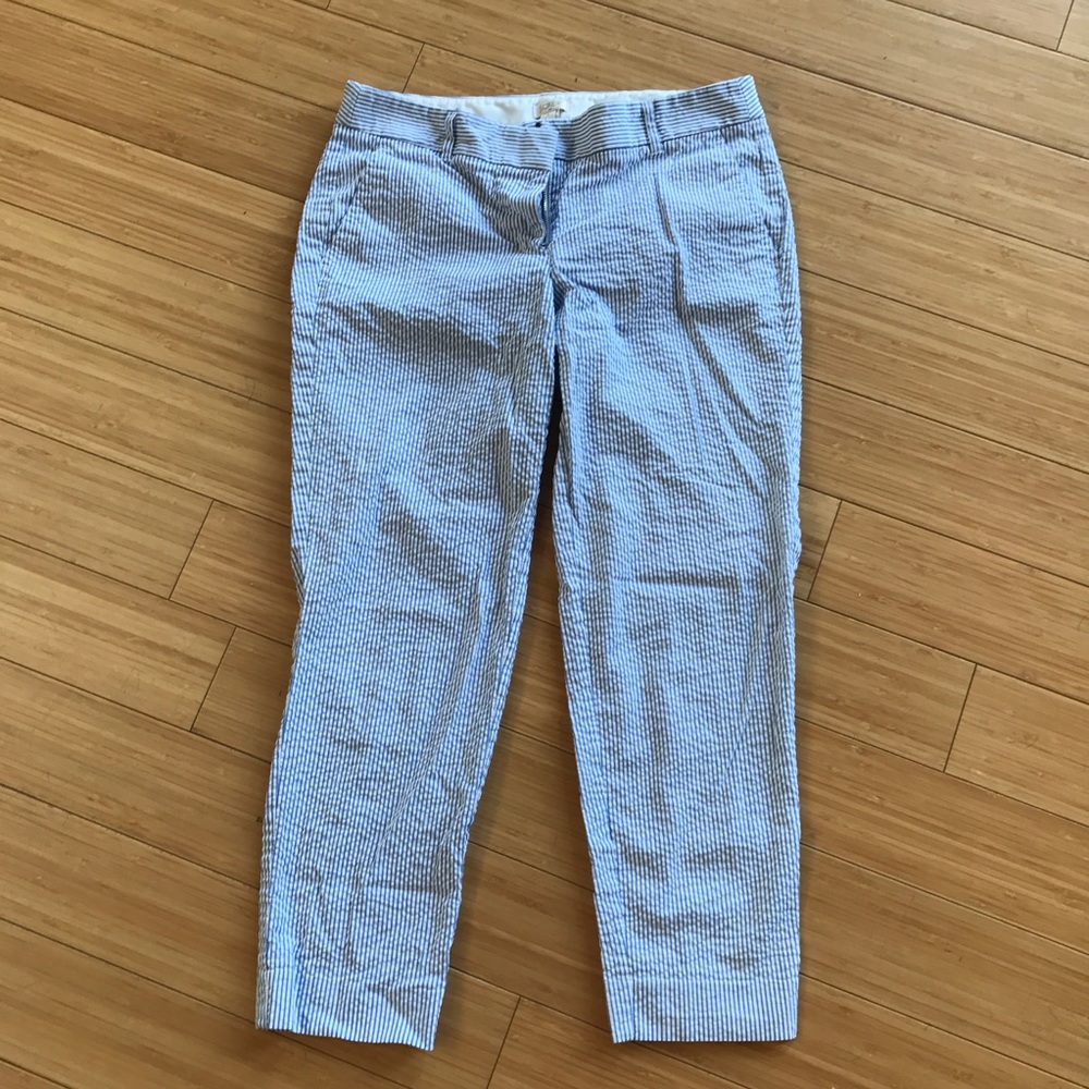 J. Crew Seersucker Blue Chino Crops
