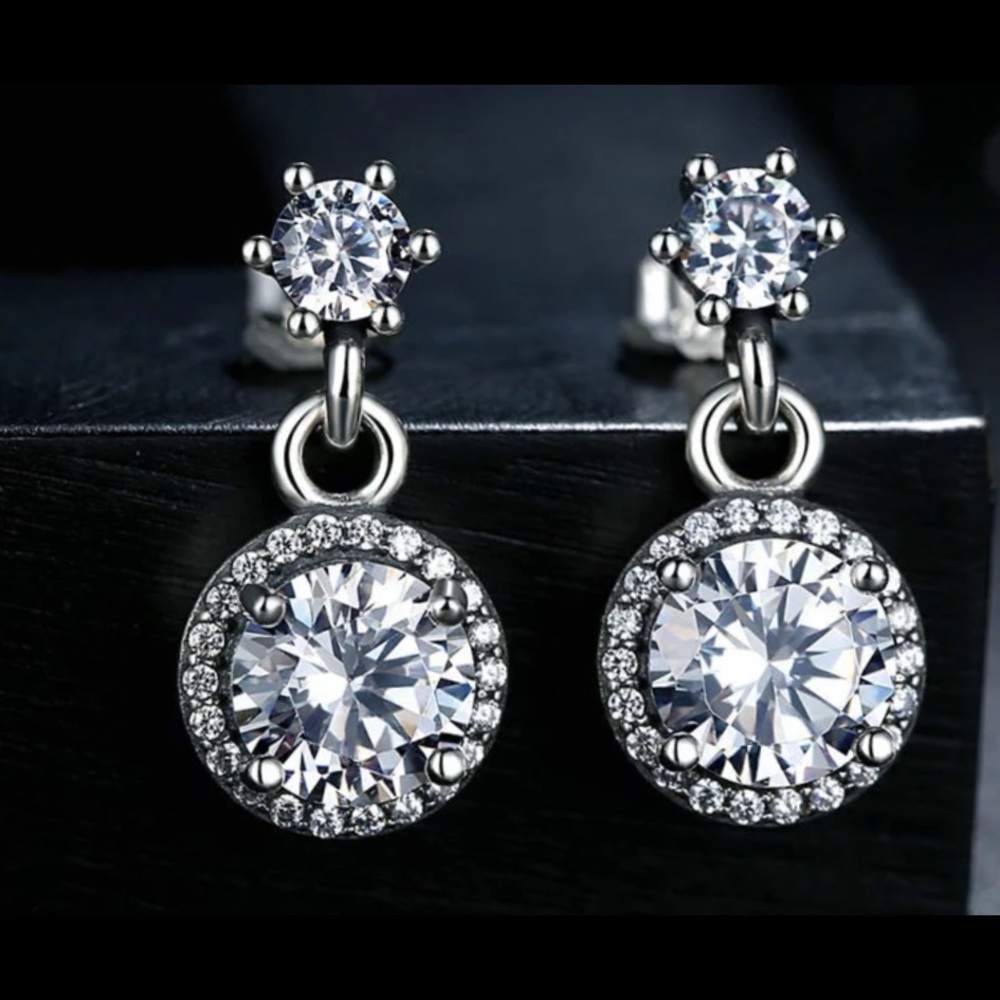 ROUND CUT CZ DROP EARRING 925 STERLING SILVER