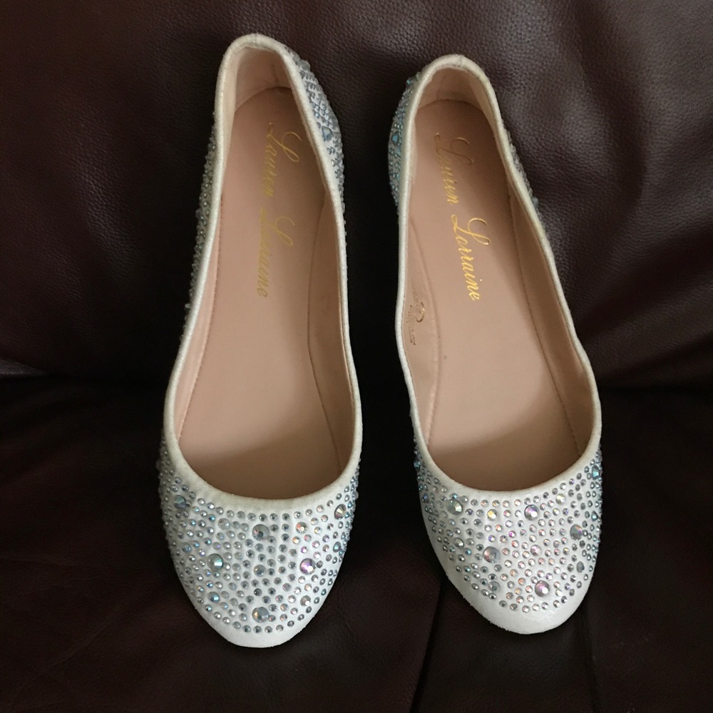 Sparkly Off White Shimmer Flats