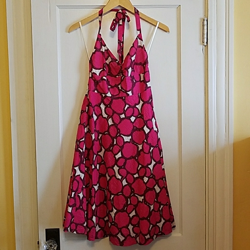 Pink and white J. Crew halter dress