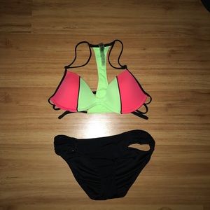 PINK green and pink top with black bottoms