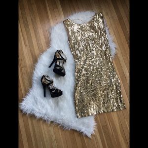 MICHAEL Michael Kors gold sequin evening dress