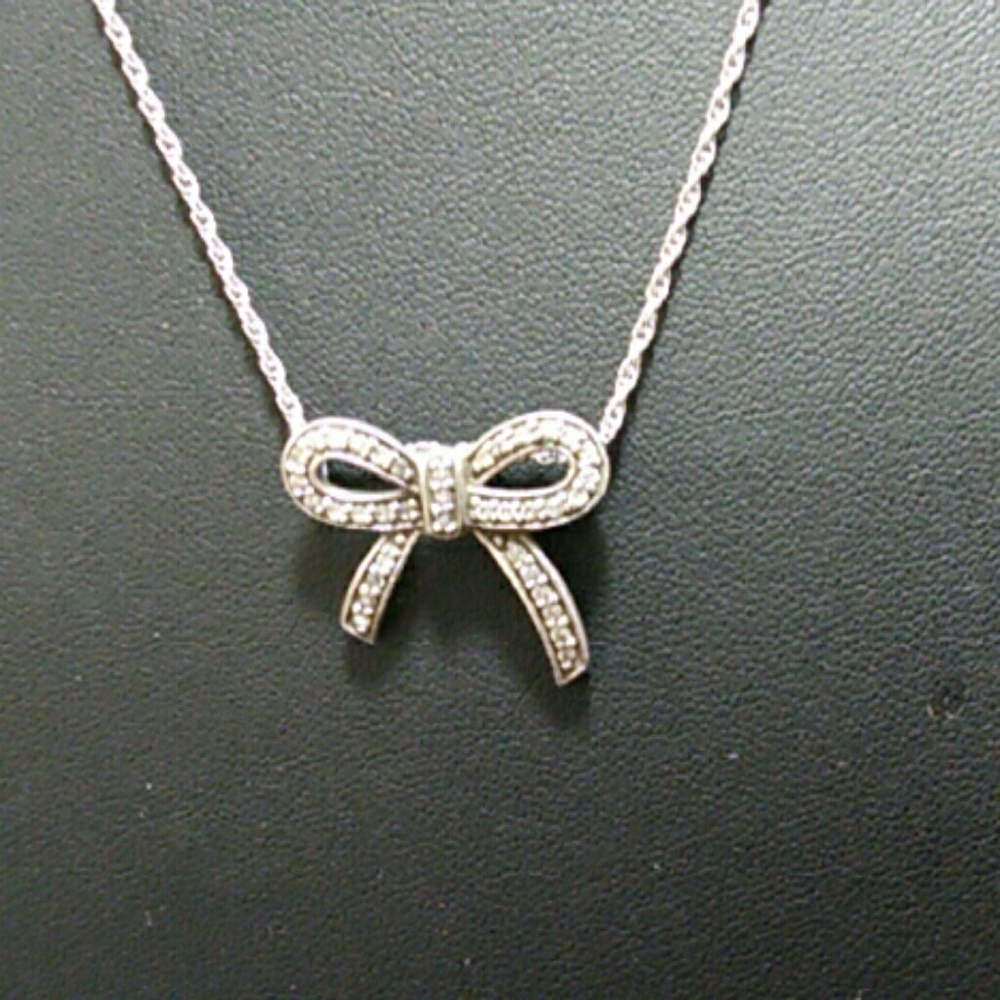 Sterling Silver .925  CZ Pave Bowtie Pendant Nklce