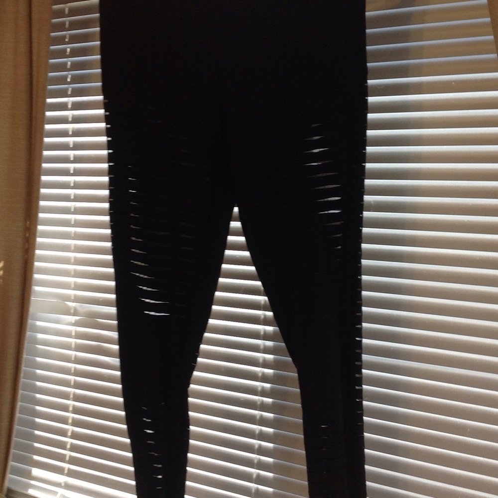 Stretch tight straight leg pants with sheer sides