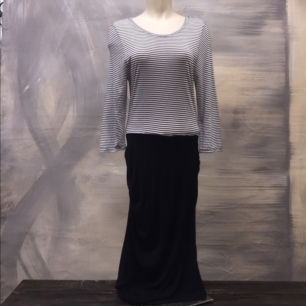 White and Black Striped Maxi Dress