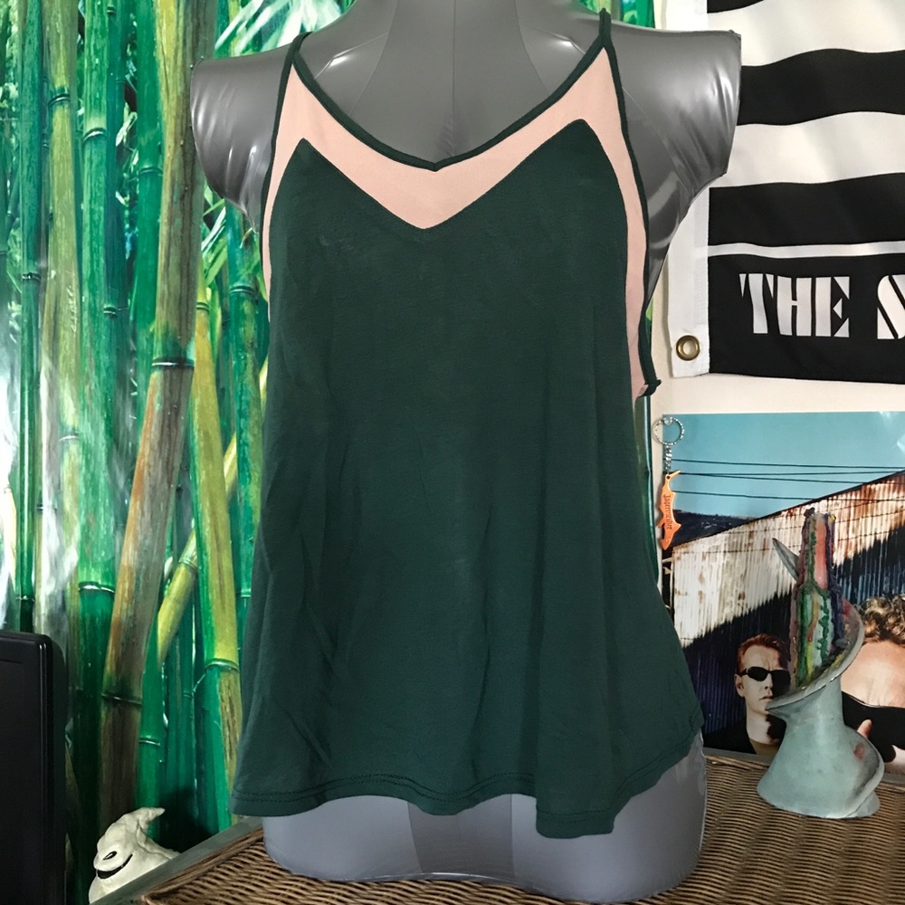 Green and nude mesh tank top