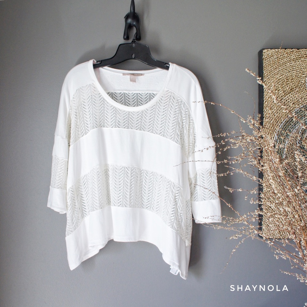 F21 Contemporary 3/4 Sleeve Lace Striped Top