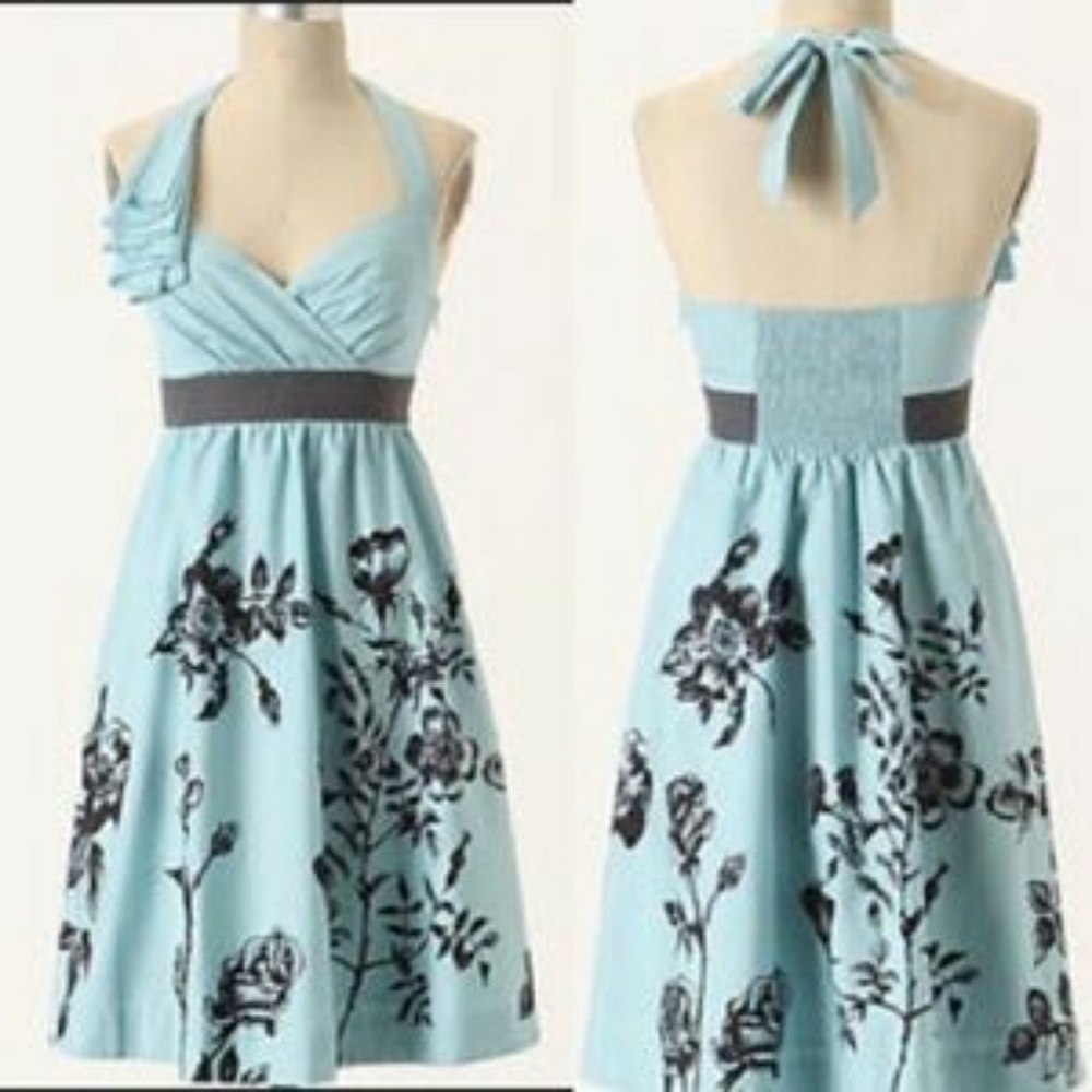 Anthropologie Blue Sed Sweetbriar halter dress