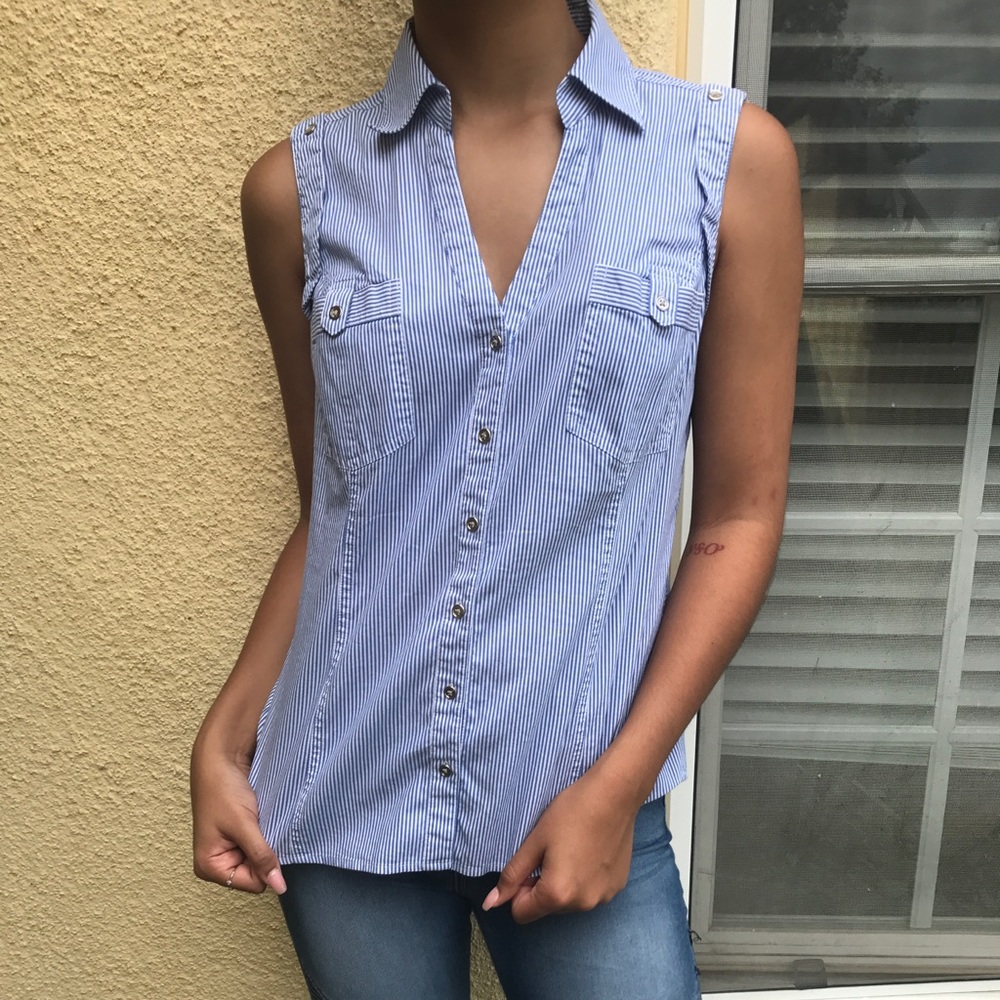 Striped Sleeveless Button Down