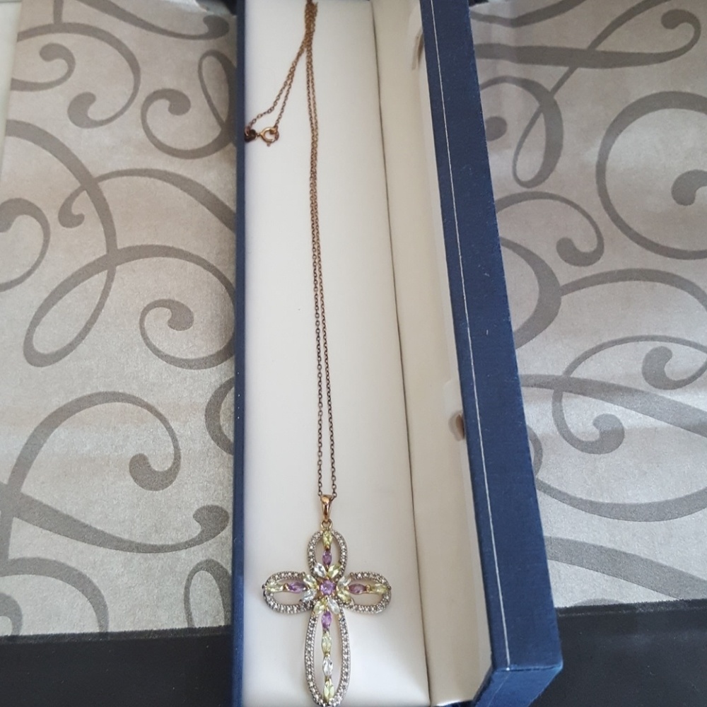 Gold plated 925 diamond cross pendant