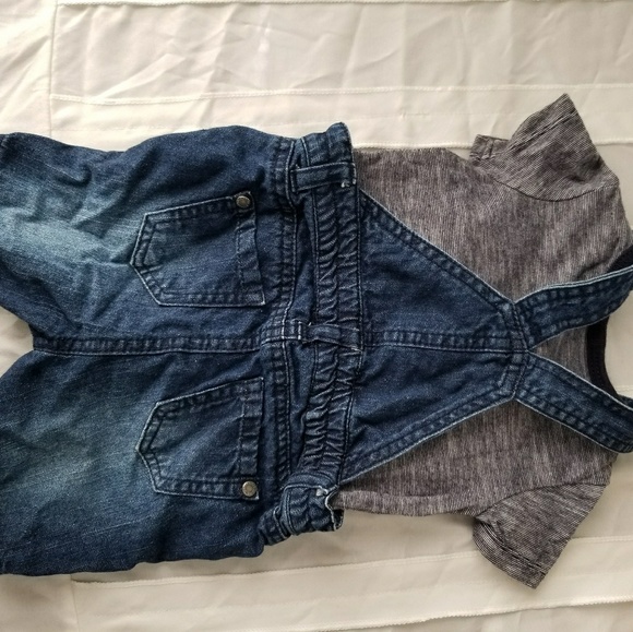 12 Month Jean Overall & Blue/White Striped Onesie - Picture 3 of 4