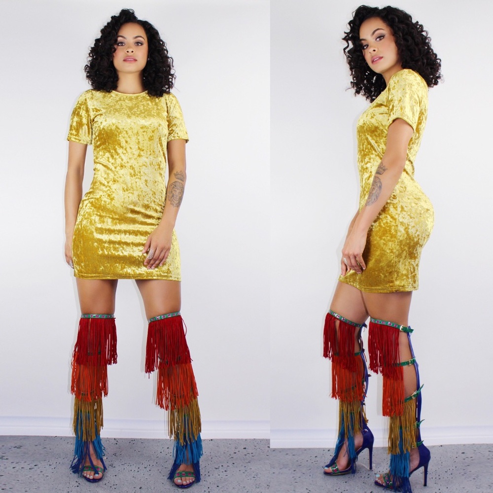 Gold Mini Velvet Dress