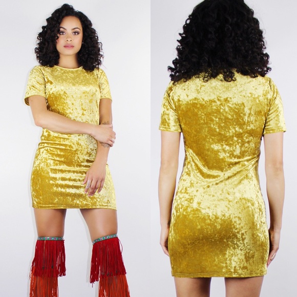 Gold Mini Velvet Dress - Picture 2 of 2