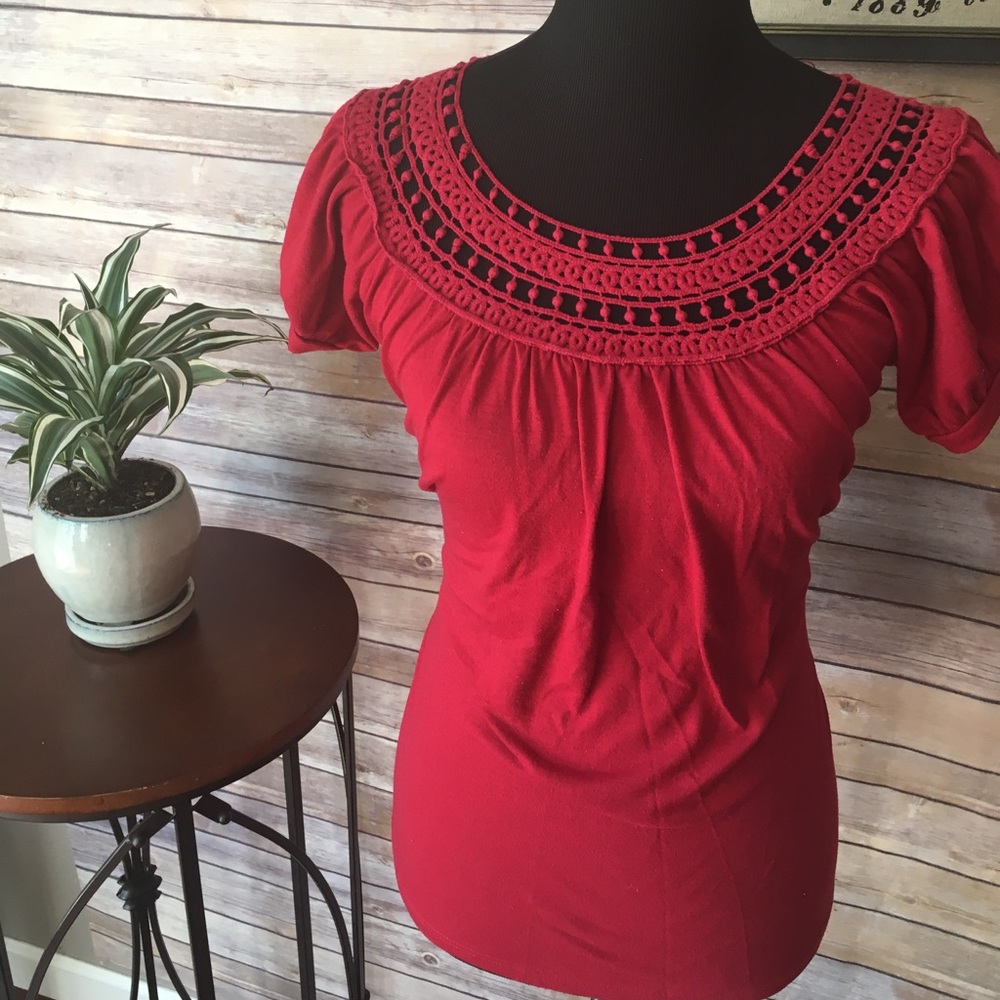 Red Cap sleeve blouse.