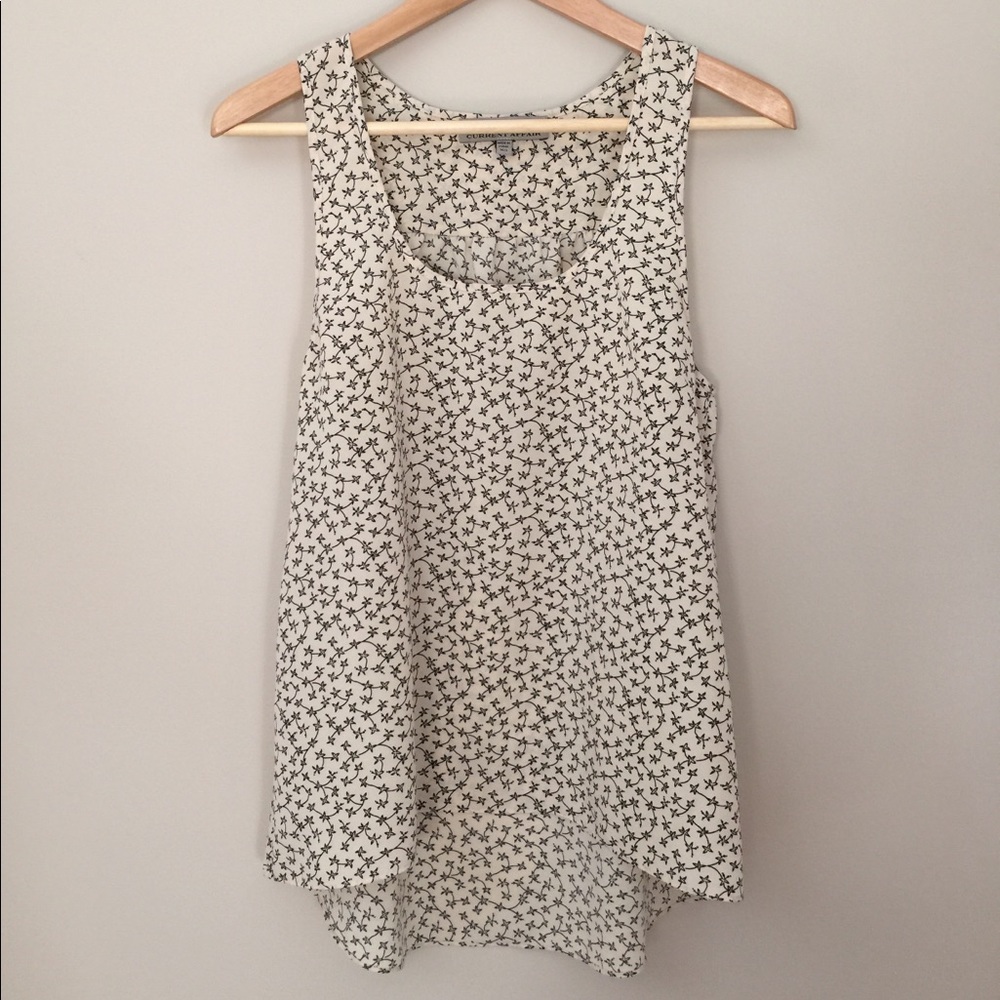 Cream & black floral tank top size XS