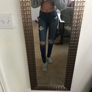Ripped Hollister High Rise Super Skinny Blue Jeans