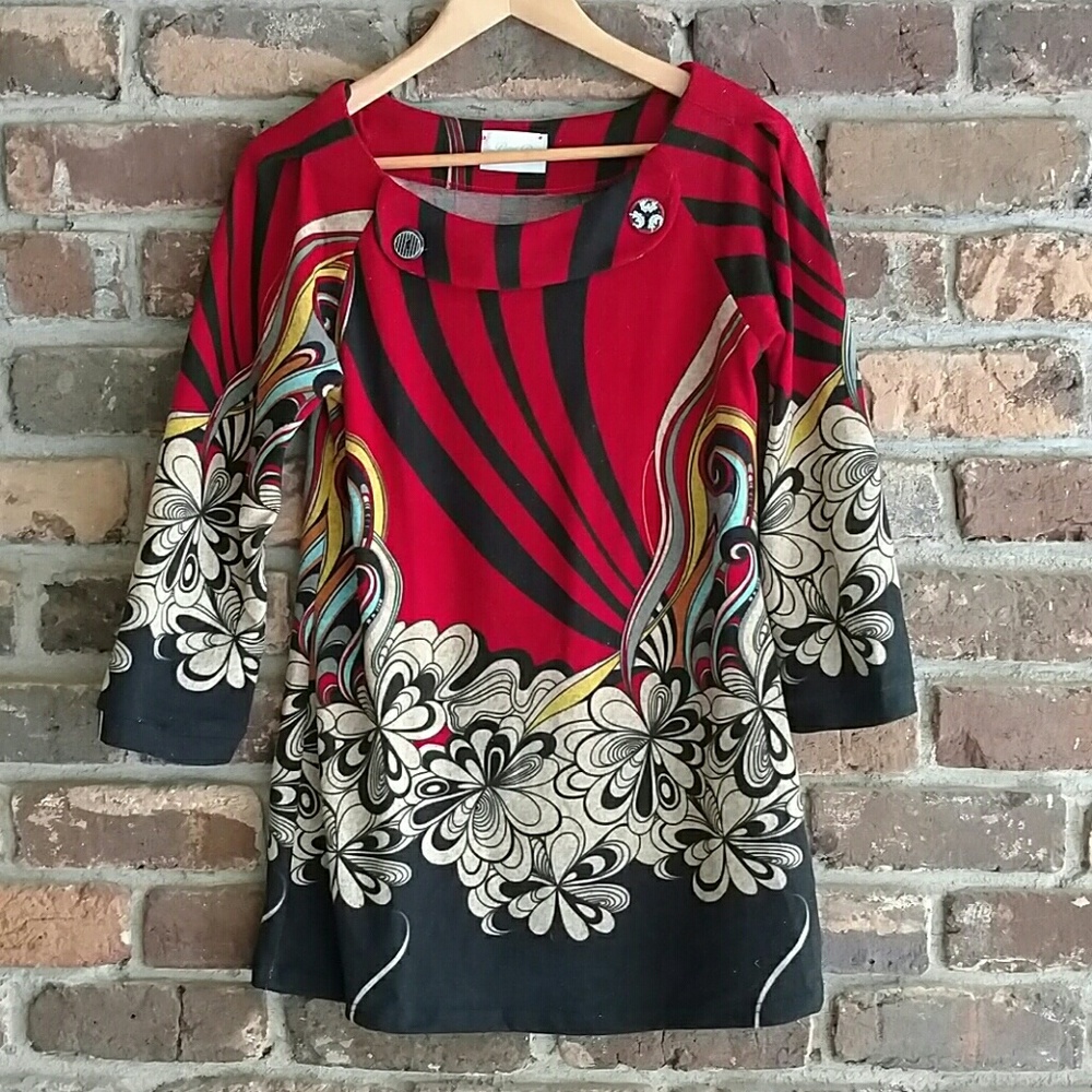 Boutique--colorful, hip 3/4 Sleeve Shirt