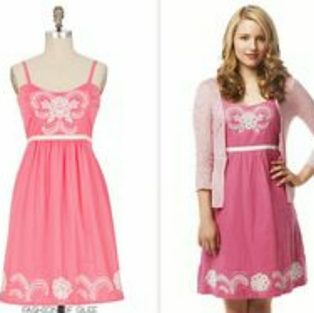 Pink Atwitter embroidered dress by Anthropologie