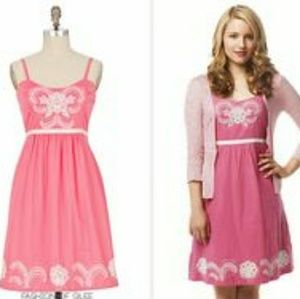 Pink Atwitter embroidered dress by Anthropologie