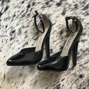 6" Black Patent Fetish Heels with Ankle Strap